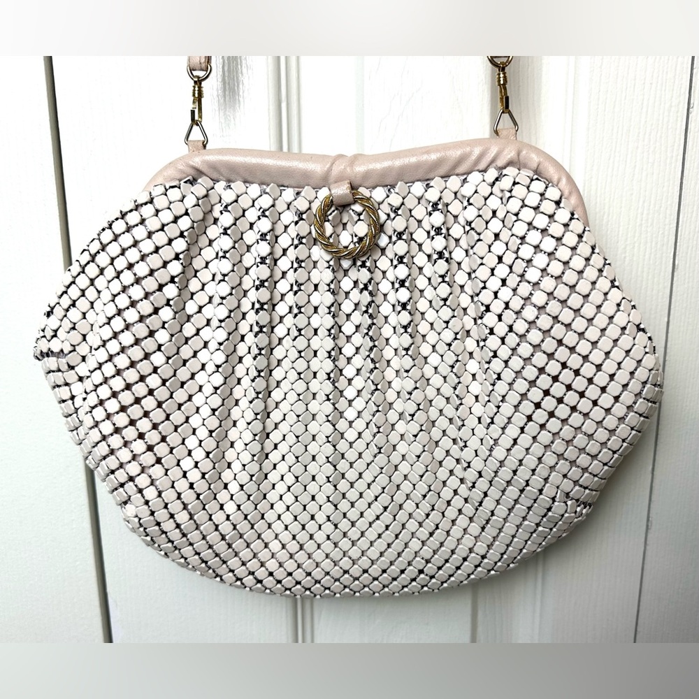Vtg WHITING & DAVIS Bags Mesh Shoulder Purse Clutch Ivory Gold